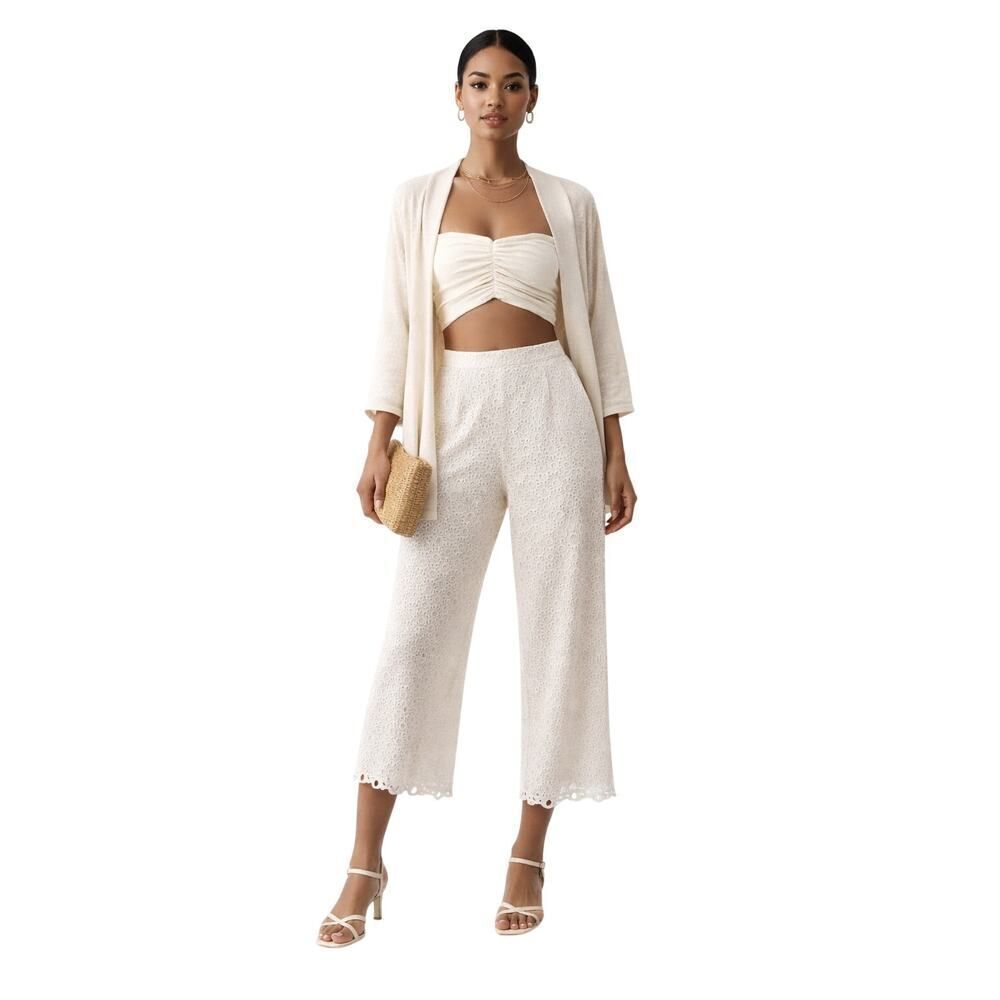 SARA CAMPBELL Women's Resort High Waist Cropped Eyelet Pants White Size 6